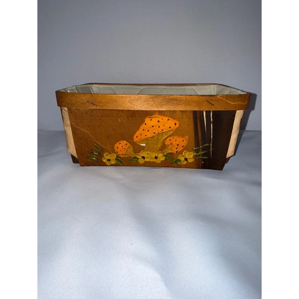 Vintage Wooden Mushroom Bread Basket Bless This Bread Hand Painted Cottagecore